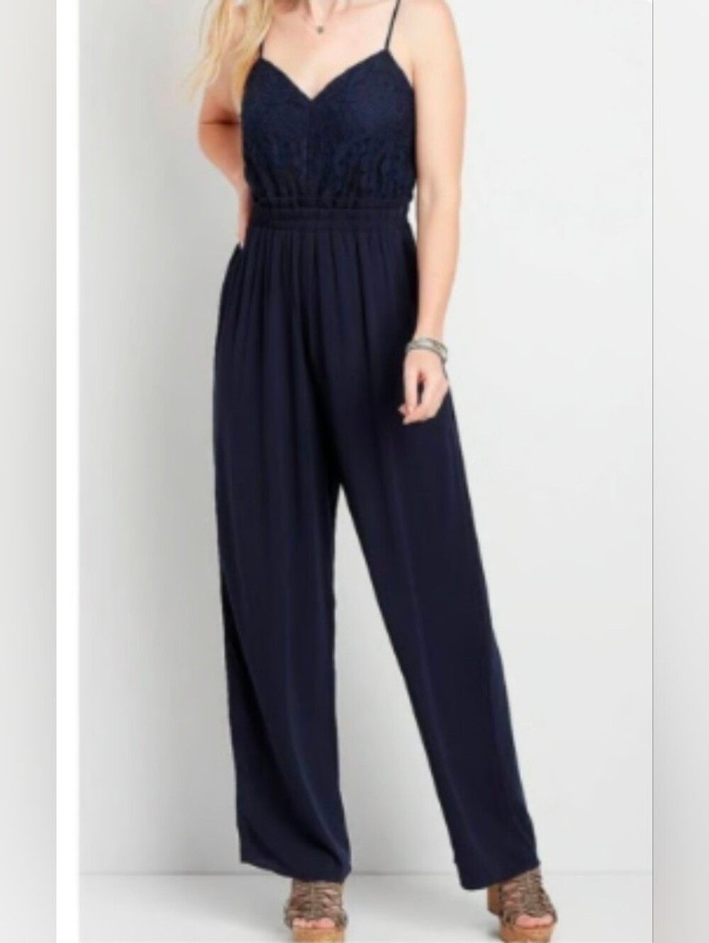 Maurices Blue Lace Bodice Wide-Leg Jumpsuit M NWT